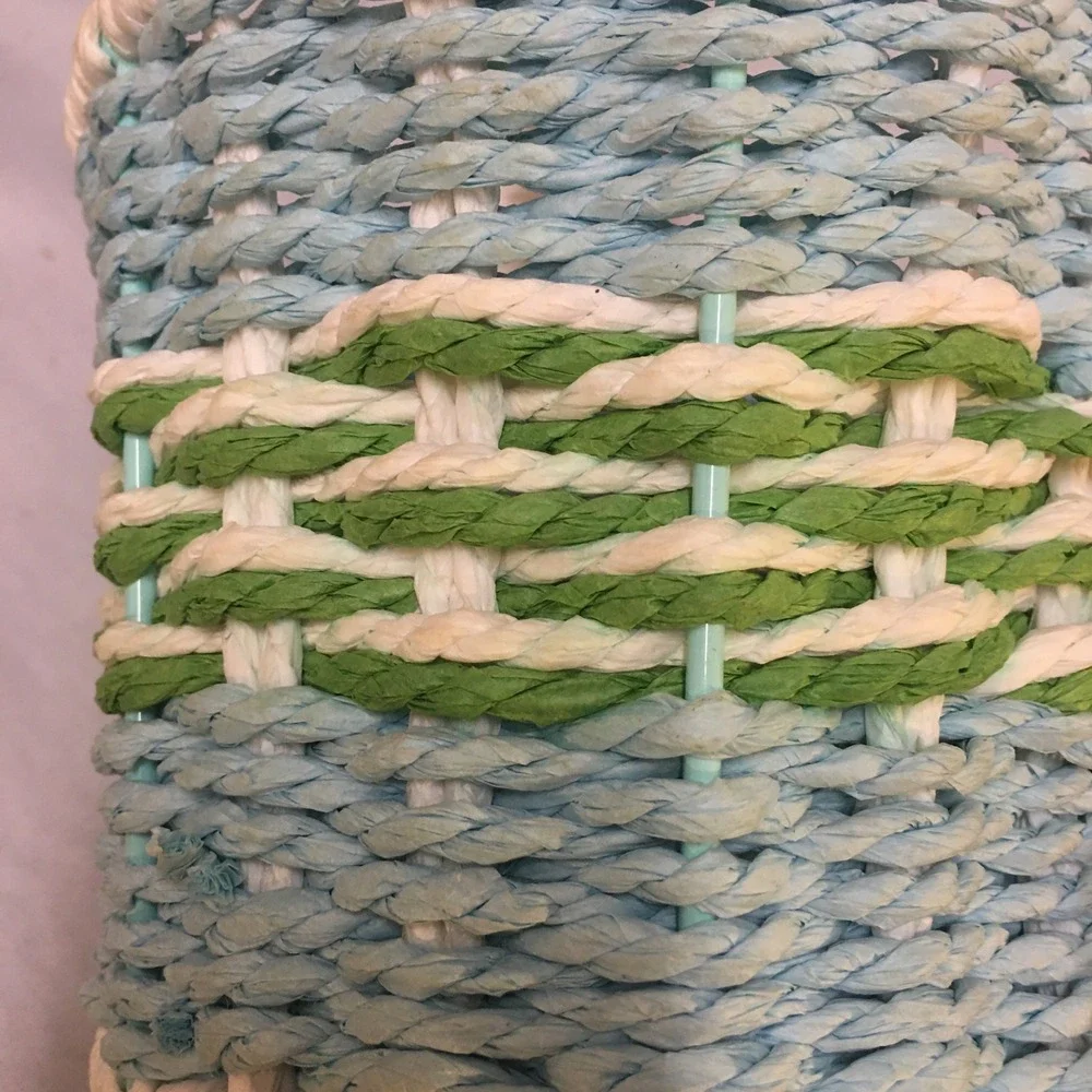 Woven Paper Rope Basket Kids OS Blue White Green Easter Spring Decor Storage